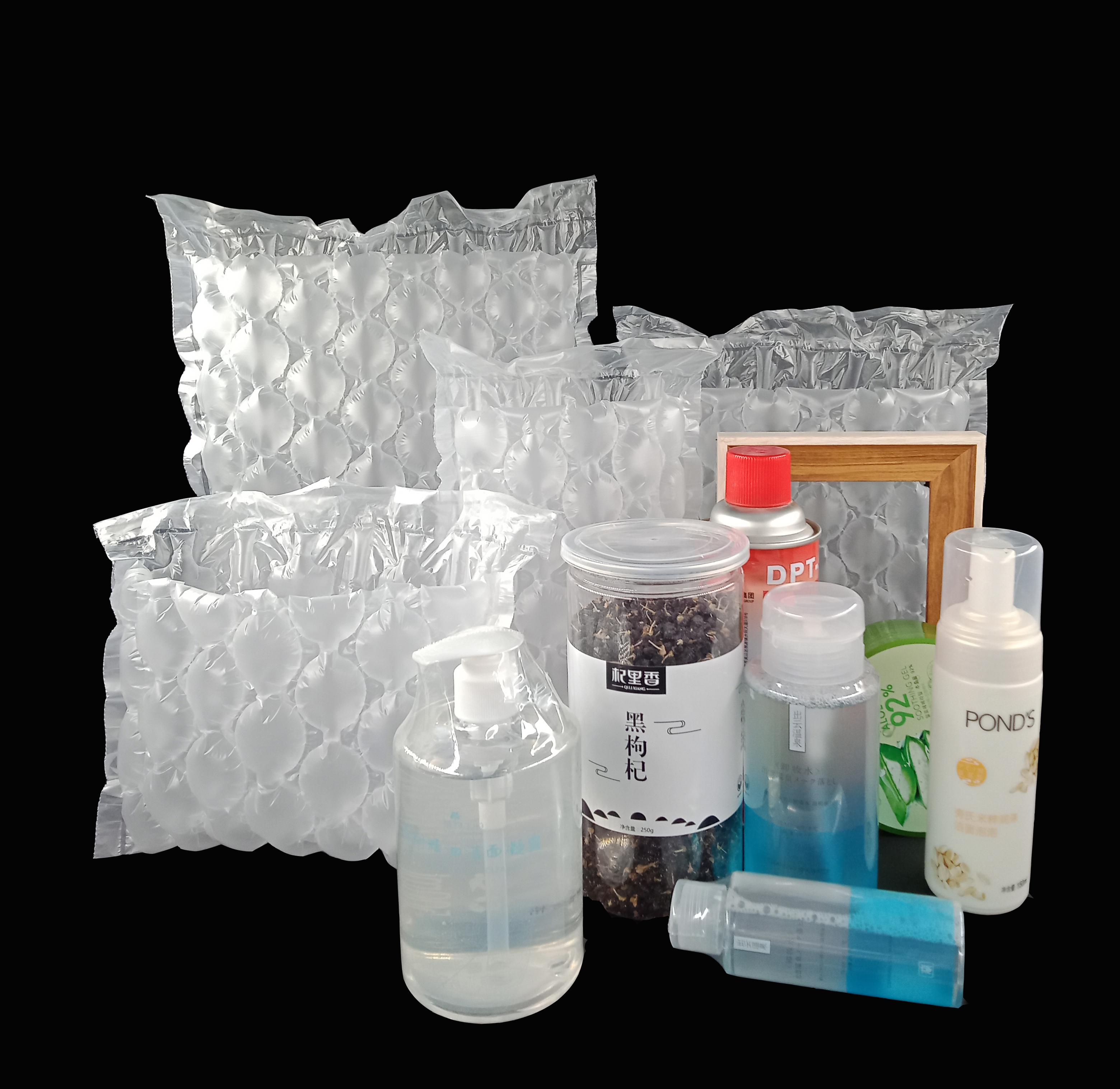 A pimply bag, and air cushions for packing fragile parcels on a brown  background. Various types of polypropylene packaging bags. Bubble wrap and  perfo Stock Photo - Alamy