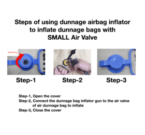 Steps of using dunnage airbag inflator to inflate dunnage bags with SMALL Air Valve